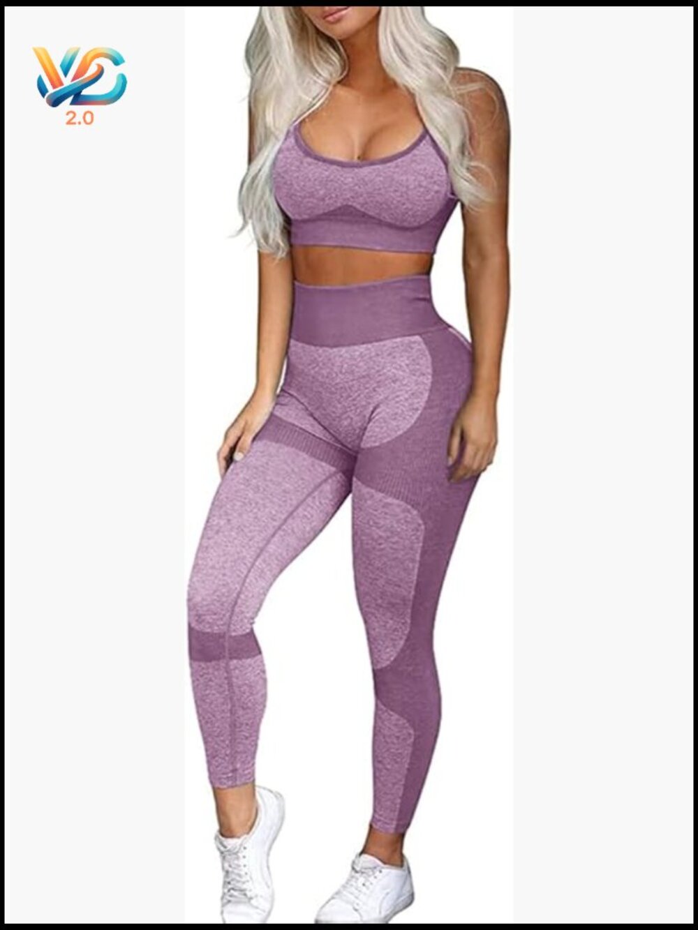 2 Piece Seamless Workout Set with Cross-Strap Sports Bra and High Waist Leggings